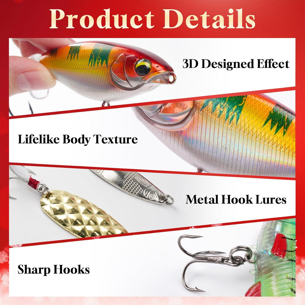 Advent Calendar 2025 Fishing Lure Set - 24 Soft & Hard Lures for Freshwater & Saltwater Fishing Gifts
