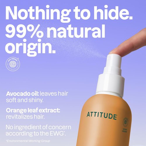 ATTITUDE Detangling Spray - EWG Verified Vegan Hair Care for Smooth, Manageable Hair | Orange Blossom & Eucalyptus, 8 Fl Oz