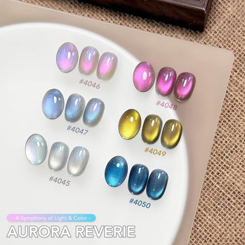 GAOY Cat Eye Gel Nail Polish Set, 6 Colors Blue Silver Pink Holographic Glitter Gel with Magnet, Soak Off UV Light Cure for Nail Art, Aurora Reverie