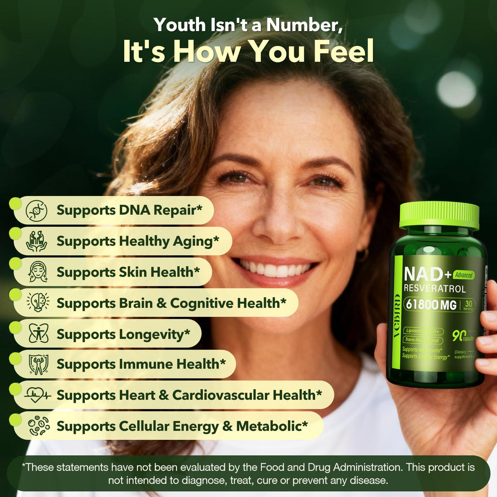 Nad Resveratrol Supplement 1200mg Per Serving – Liposomal Nad+ Resveratrol for Women & Men – High Purity 1200mg Nad+ Supplement for Energy & Healthy Aging, Resveratrol, Quercetin, CoQ10 – 90 Counts