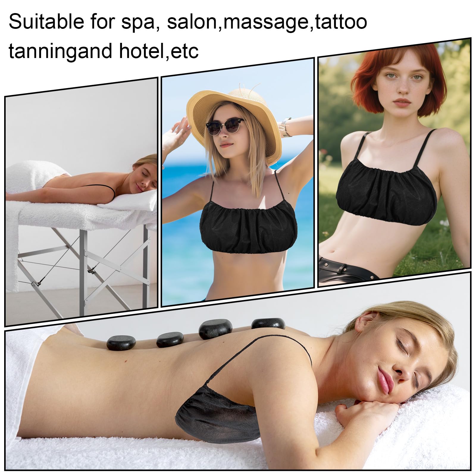 100Pcs Disposable Nonwoven Bras for Women, Black Bra for Travel, Disposable Underwear for Sunless Spray Tan Spa Salon Top Garment, Towel Bra