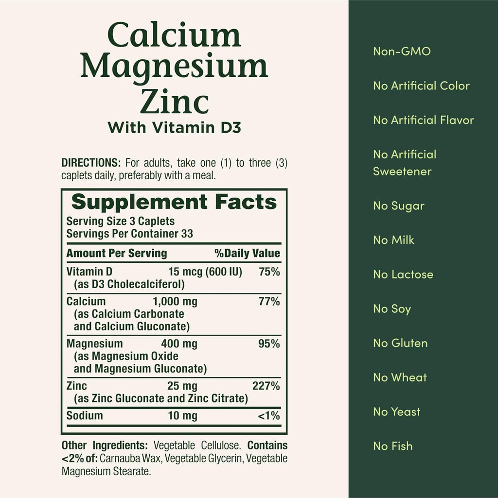 Nb VIT Cal/Mag/Zinc Size 100s Nature's Bounty Calcium-Magnesium-Zinc Caplets 100 Count
