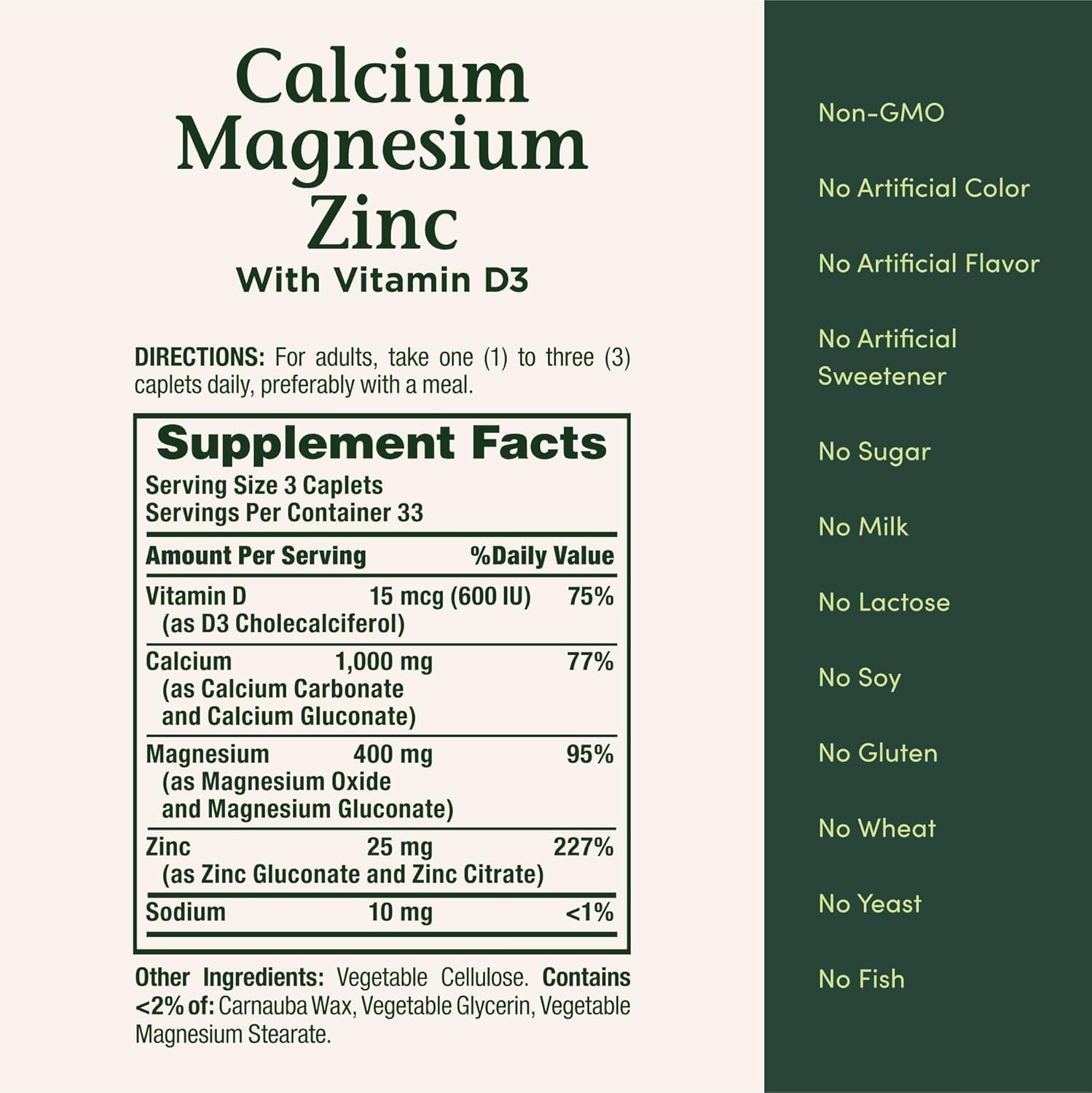 Nb VIT Cal/Mag/Zinc Size 100s Nature's Bounty Calcium-Magnesium-Zinc Caplets 100 Count