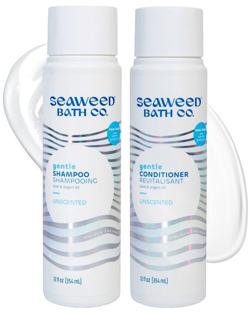 Seaweed Bath Co. Gentle Shampoo & Conditioner Set - Unscented Nourishing Care with Hyaluronic Acid & Aloe - 12 oz (Pack of 2)