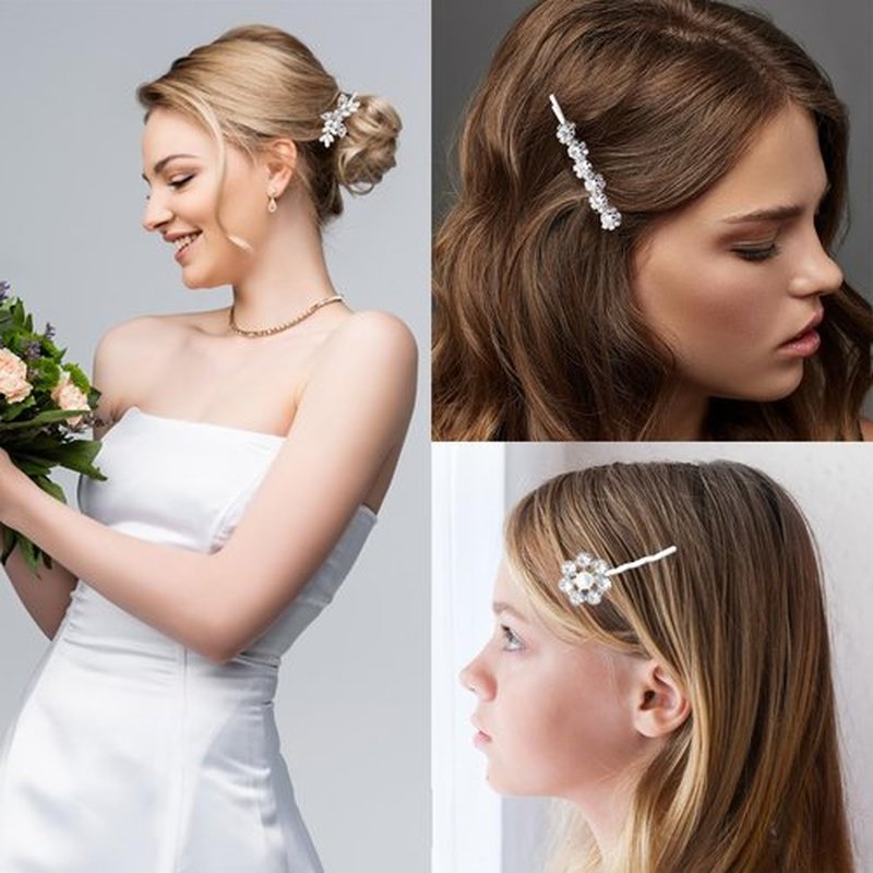 BOYIVI 6 Pieces Delicate Rhinestone Hair Clip, Leaf Wedding Hairpin Bride Crystal Hair Clips, Elegant Bridal Hairpins, Hair Accessories for Women Girls (Elegant Type)