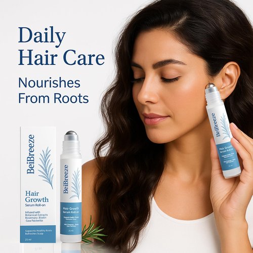 BeiBreeze Rosemary Hair Growth Serum Roll On 25ml – Infused with Rosemary, Biotin & Saw Palmetto | Fast-Absorbing Scalp Serum for Thicker, Fuller Hair | Non-Greasy, For Men & Women