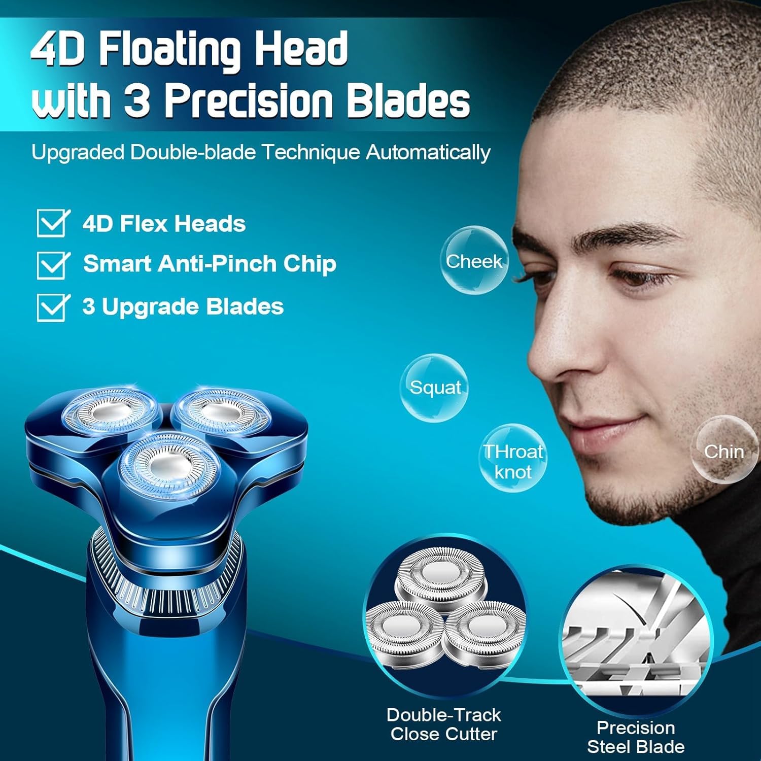 Electric Razor for Men, New Upgrade Men’s Electric Shavers Rotary LED Display/Waterproof/Rechargeable, Shaver for Men Cordless Floating Head Replaceable Blades, Portable Razor Mens
