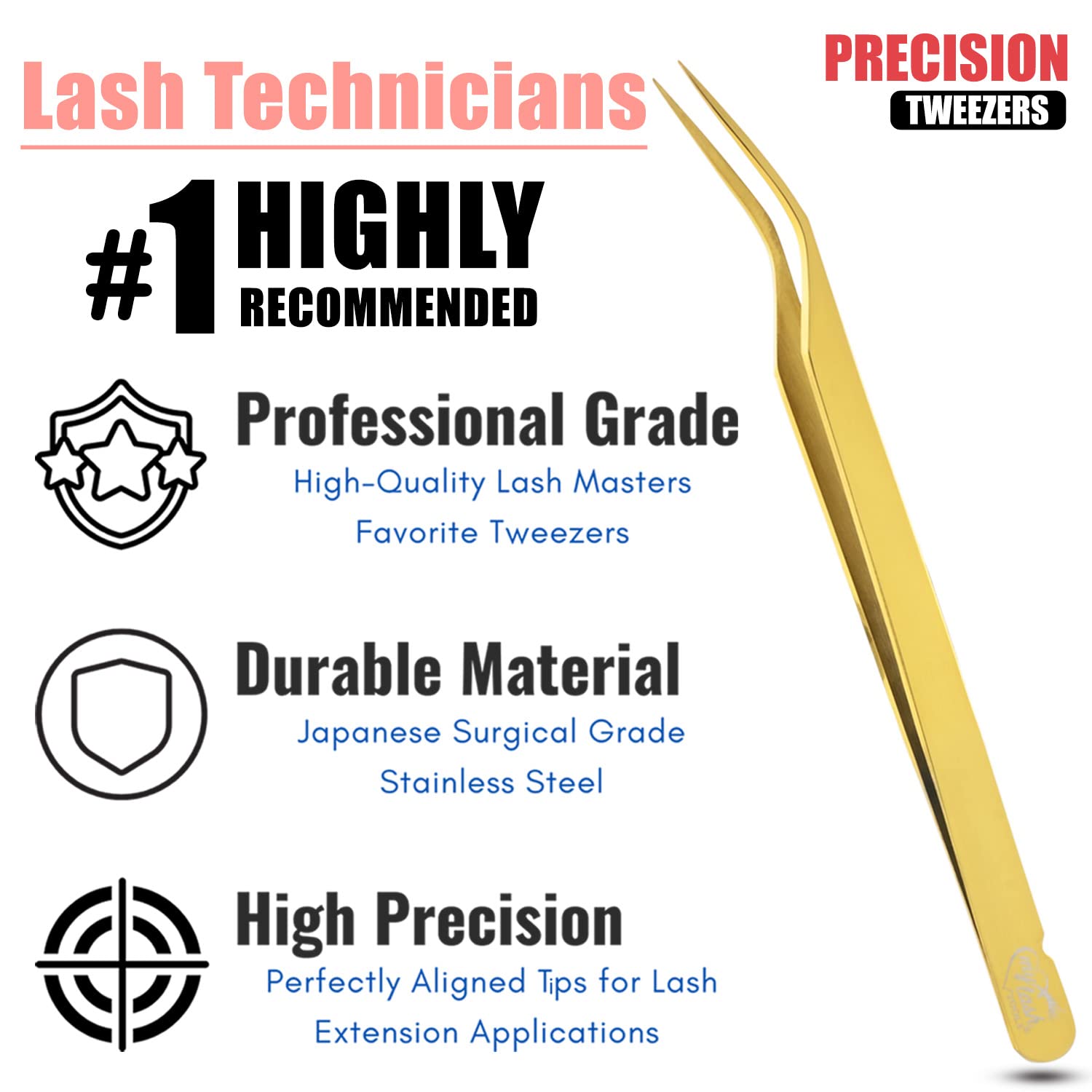 My Lash Tools New Isolation Lash Tweezers For Eyelash Extensions Best for Individual Isolation & Classic Lashes Japanese Stainless Steel Lightweight Precision Lashing Twisers (Gold)