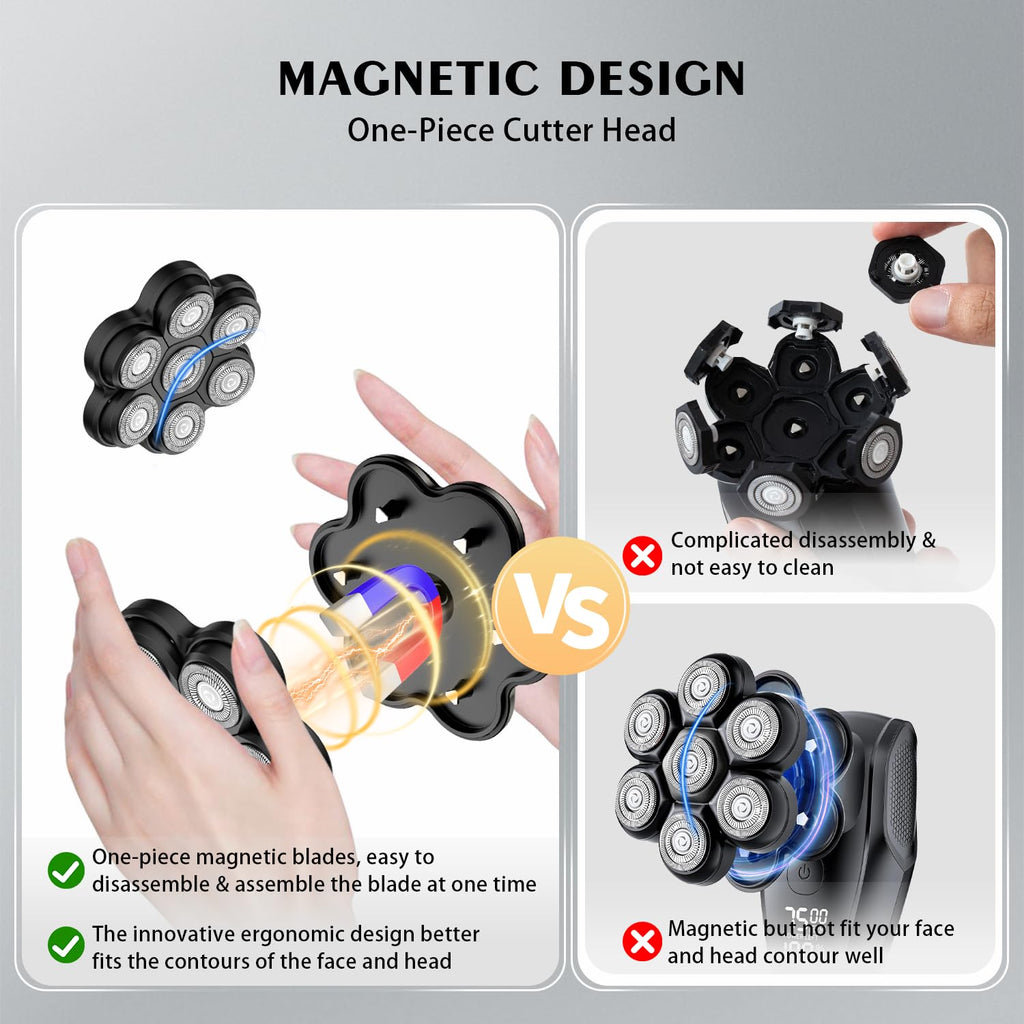 VODOZAVA Head Shaver Replacement Heads Magnetic 7 Blades Razor Replacement Blades Compatible with Freebird Shaver & Other Brands (black7)