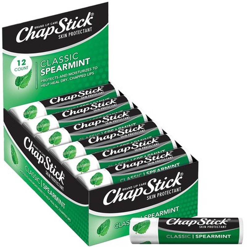 ChapStick Classic Spearmint Lip Balm 12-Pack - Cool & Refreshing Moisturizer for Dry Lips, 0.15 Oz Each