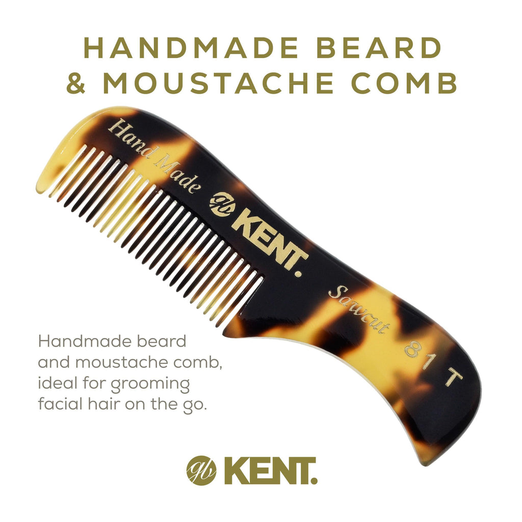 Kent A 81T TY X-Small Gentleman's Beard and Mustache Pocket Comb, Fine Toothed Pocket Size for Facial Hair Grooming and Styling. Saw-cut of Cellulose Acetate, Hand Polished. Hand-Made in England