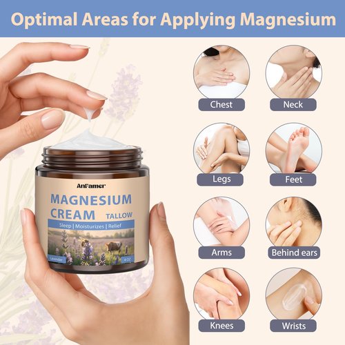 Magnesium Cream for Sleep, Tallow Based Magnesium Lotion for Pain and Leg Cramps, Muscle Relaxation, Nighttime Deep Hydration with Shea Butter Jojoba & Vitamin E for Skin Care, Safe for Kids(Lavender)