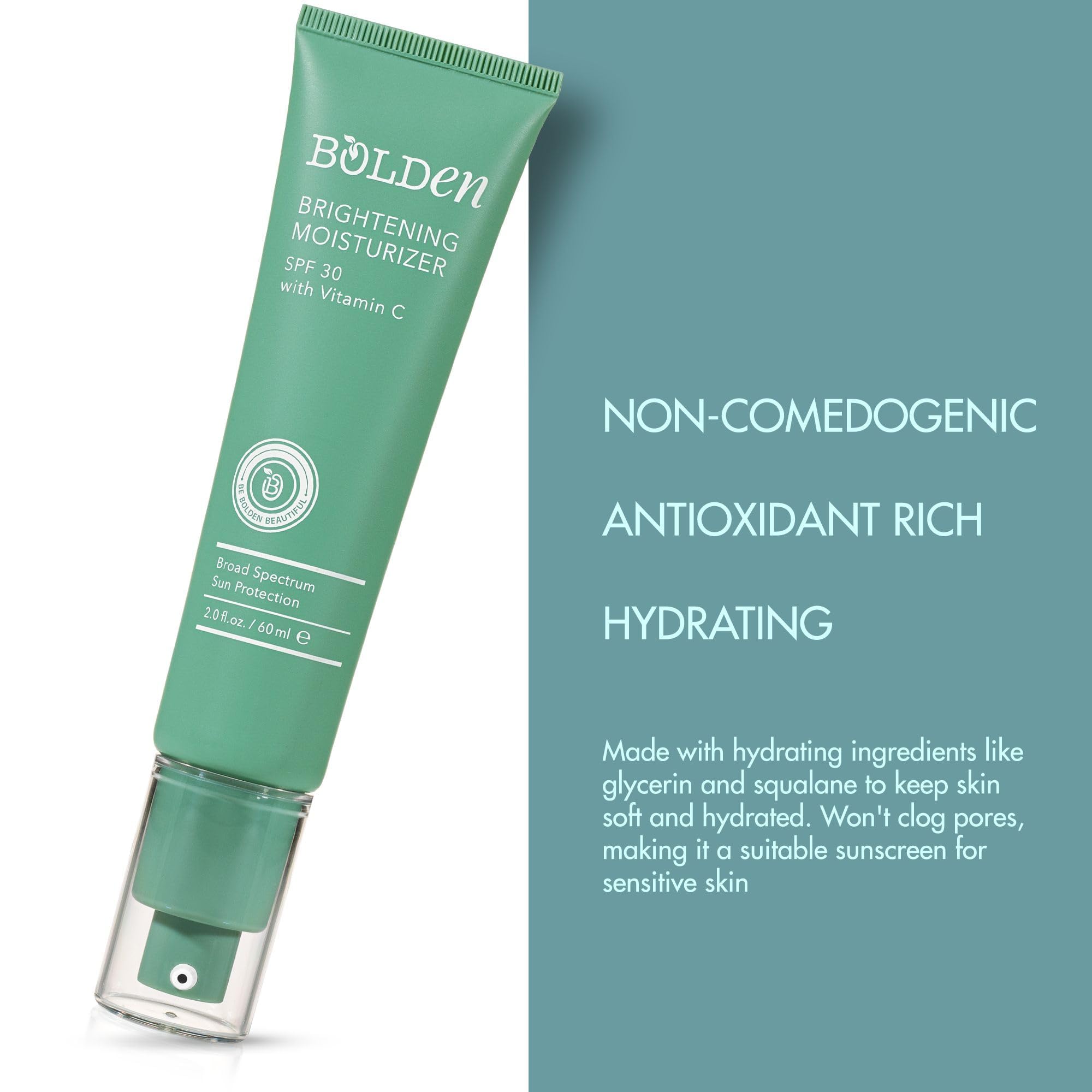 Bolden Brightening Face Moisturizer with SPF 30 & Vitamin C - Broad Spectrum UVA/UVB Hydrating Moisturizer Face Cream for Women - Applies Clear without Chalky Residue & Fade Dark Spots - 2.0FL Oz