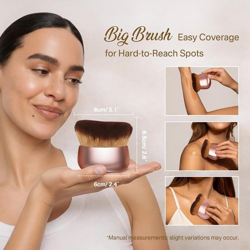 Skiennix Kabuki Self Tanner Brush - Large Vegan Body Makeup Brush for Even Coverage | Soft & Dense, Pink