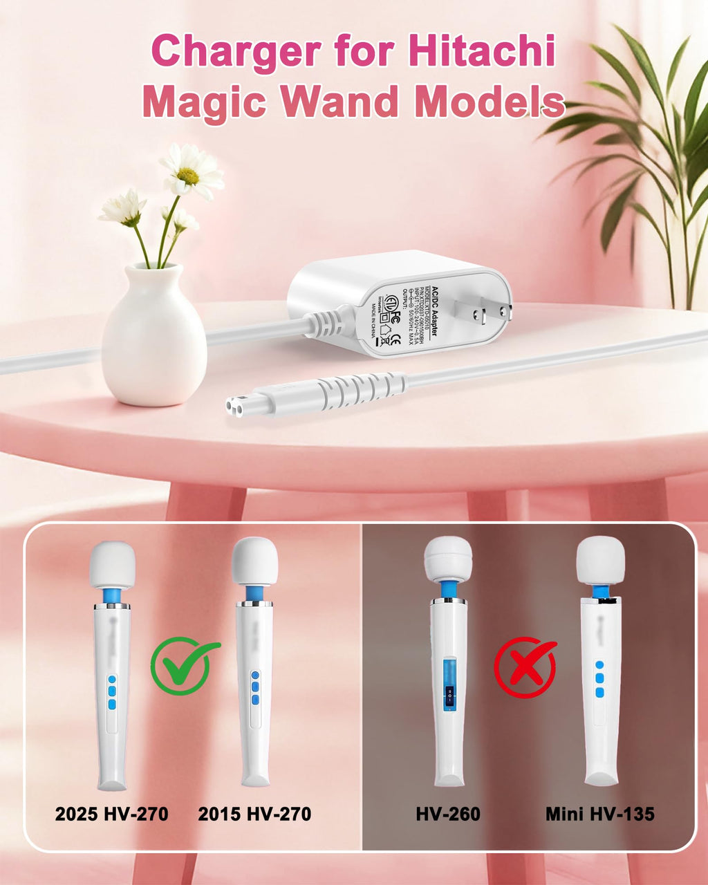 FGIEU 10V Charger for Hitachi Magic Wand HV-270 Rechargeable Cordless Massager