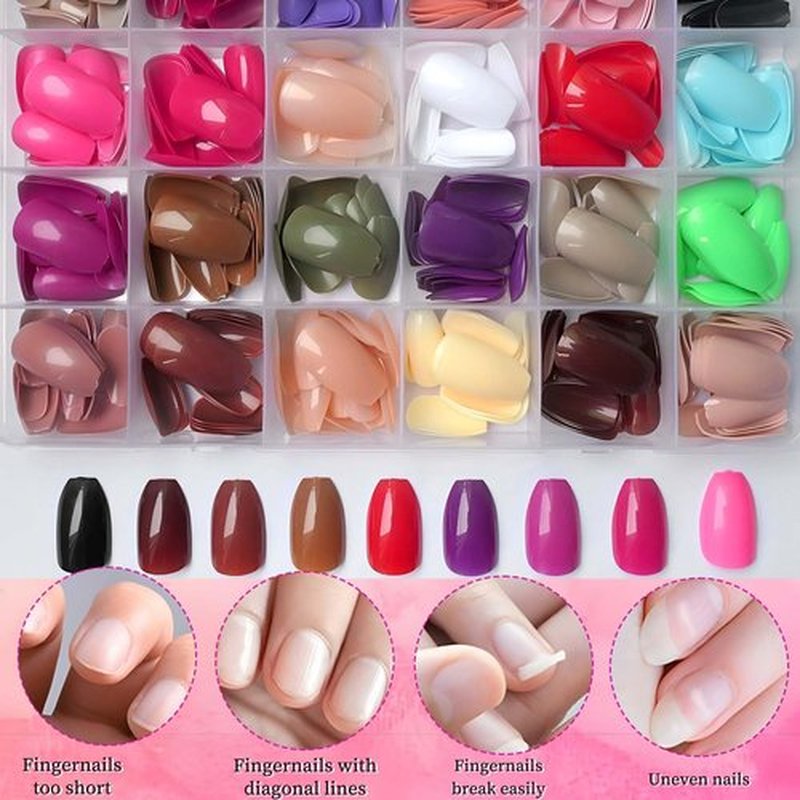 LoveoOurHome 576pc Coffin Press on Nails Short Fake Nails with Glue Tab, Short Acrylic Nails Press on Nail Coffin Glue on Nail Full Cover Ballerina Artificial False Fingernail for Women Girls