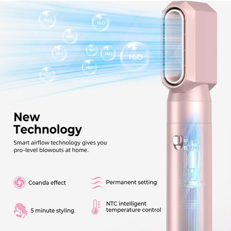 Atopskins 6 in 1 Hair Dryer Brush Hot Air Styler Detachable for Travel, Blow Dryer 3 Heat Settings to Straighten, Auto Curl, Volumize Home Salon Results Frizz-Free Shine All Hair Types (Pink-A)