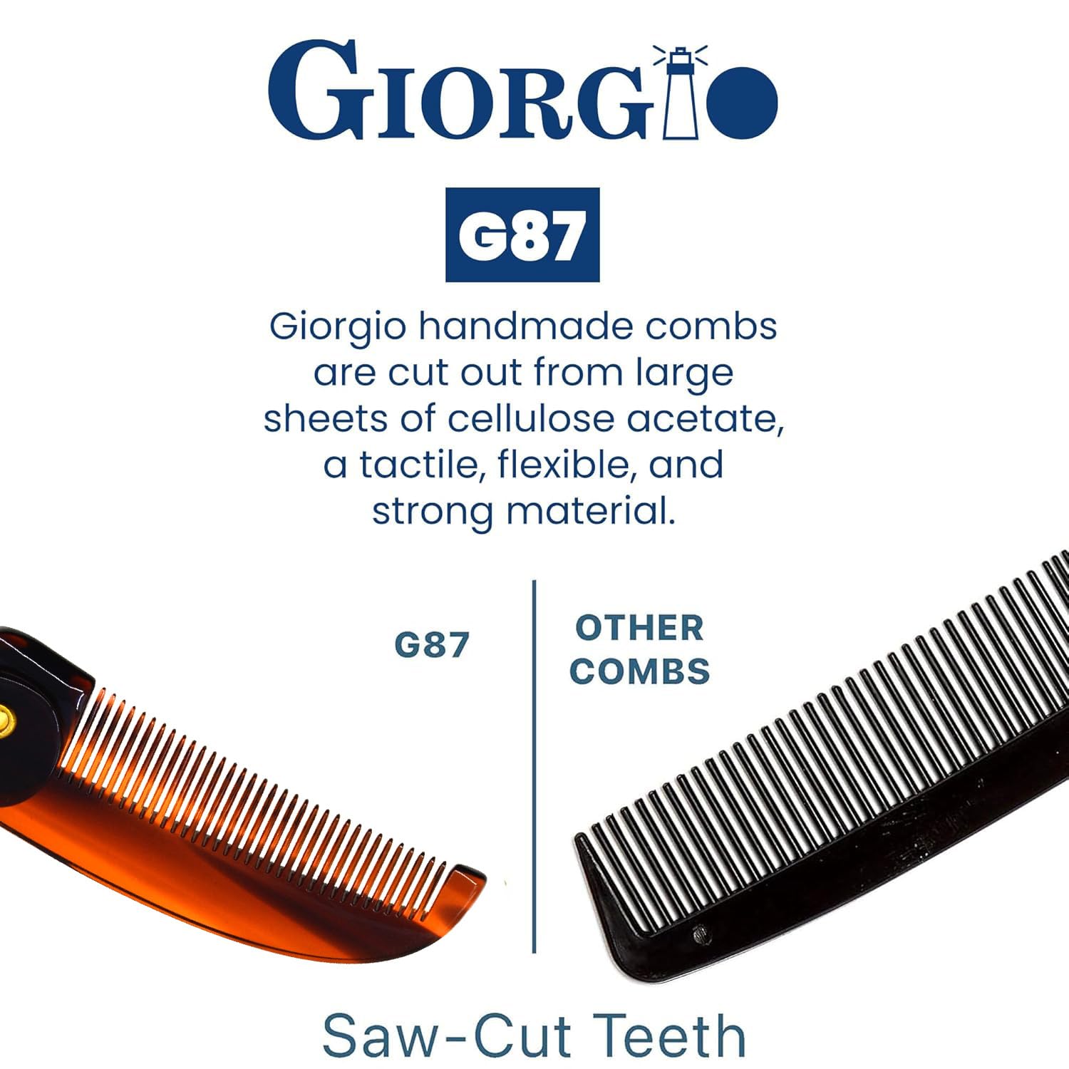 Giorgio G87 Folding Mustache and Beard Comb for Men - Handmade, Saw-cut, Hand Polished Pocket Styling Comb for Everyday Grooming and All Type of Hair Care (Tortoiseshell)
