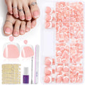 Toe Press On Nails, 240Pcs White French Press On Toenails Kit, Nude Square Pre-Designed Soft Gel False Toenail Extension, 12 Size Full Cover Fake Toenail Press Ons for Women