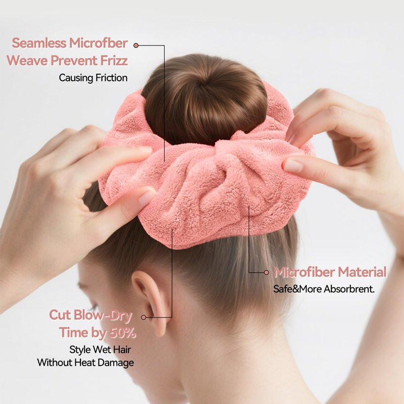 YIERSO Large Microfiber Hair Towel Scrunchies,Oversized Scrunchie Hair Wraps for Wet Hair,Absorbent Soft Fast Drying,Home Gym Travel Shower Sleep Hair Towel Accessories 4Pack