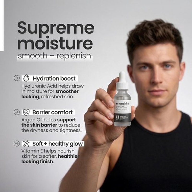 Natural Outcome Men's Supreme Moisture Serum - Anti-Aging Facial Serum with Hyaluronic Acid & Argan Oil