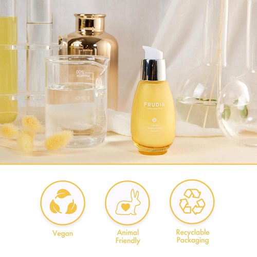 FRUDIA Citrus Brightening Serum - 74% Jeju Tangerine Peel Extract & Vitamin C | 1.76 Oz Korean Facial Serum for Dark Spots