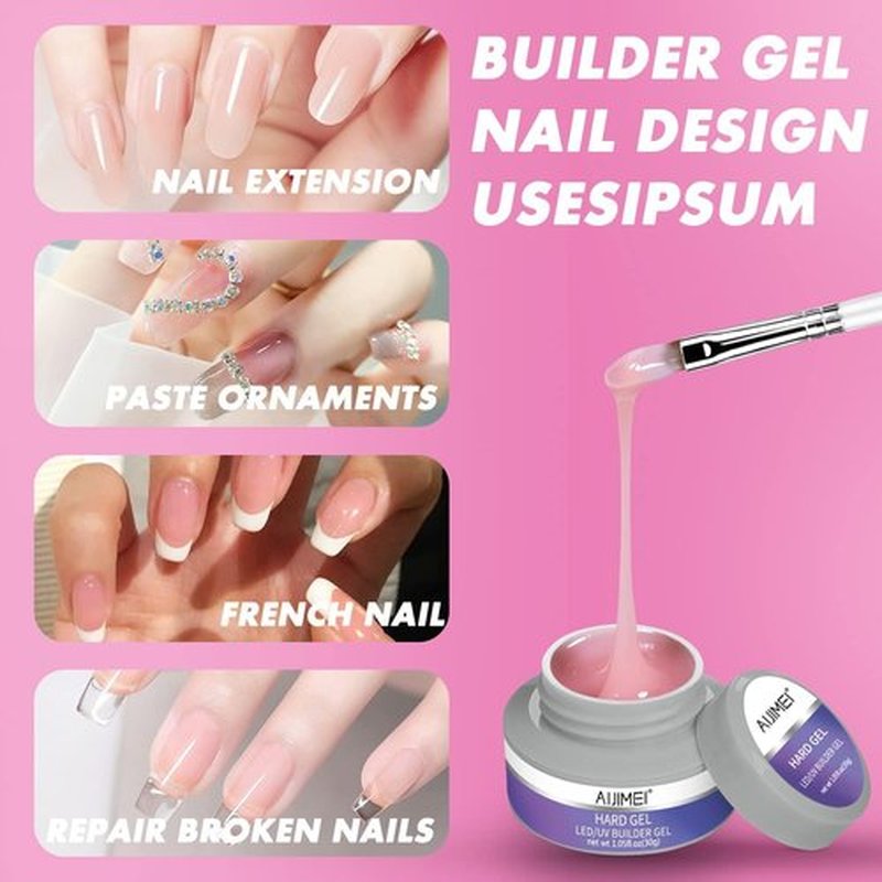 AIJIMEI Hard Gel Builder Nail Gel 3OZ for Flase Nails Extension Kit with Nail Brush Cleaner Base Coat Top Coat