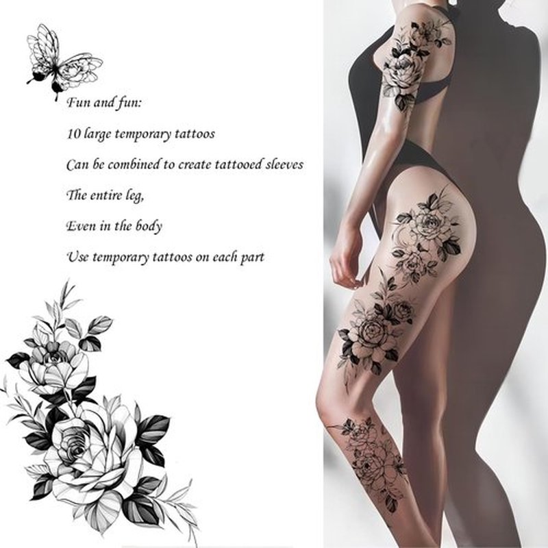 Large, beautiful and elegant temporary tattoos for women, Flower tattoos for women sleeve, Butterfly Sexy Long Lasting Temporary tattoo