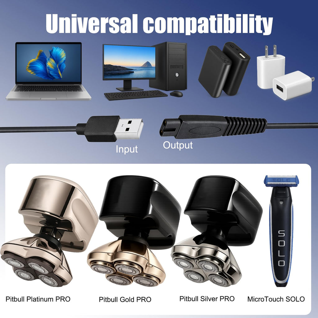 AZJCKEW USB Charging Cable Replacement for Skull Shaver Pitbull Gold Pro, Palm, Platinum Series Electric Razor, Compatible with Silver Pro, Butterfly Kiss, Beast Clipper,USB Cable 3-Pack