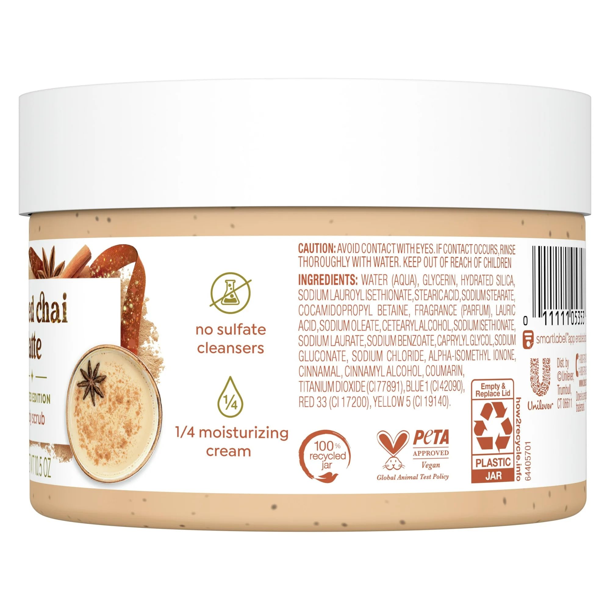 Dove Exfoliating Body Scrub – Spiced Chai Latte, Deeply Nourishing Exfoliant with ¼ Moisturizing Cream, 10.5 oz