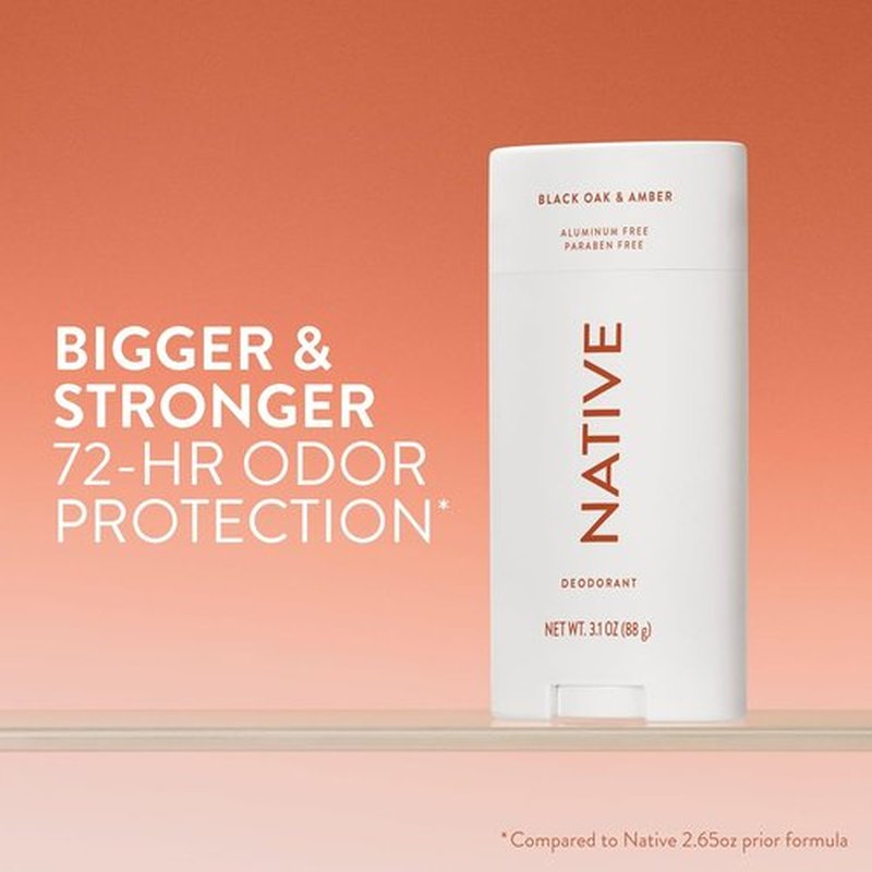 Native Aluminum-Free Deodorant - Black Oak & Amber | 72-Hour Odor Control Stick, 3.1 oz for All Genders