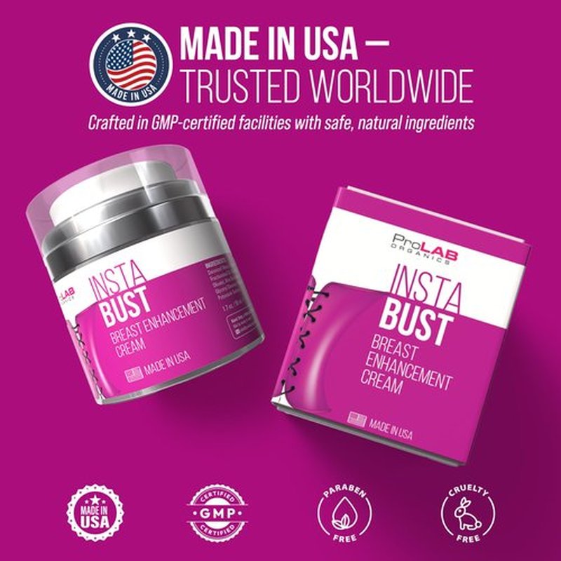 ProLab Organics InstaBust Breast Enhancement Cream – Bust Firming & Lifting Formula for Fuller, Rounder, Bigger Breasts – Volume Boosting Topical – Made in USA