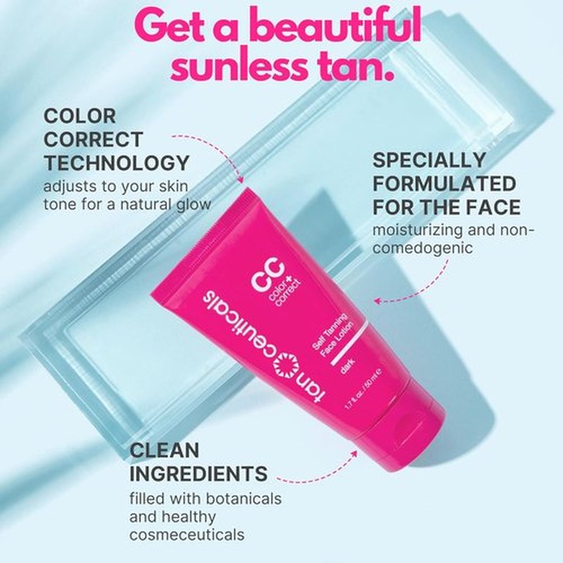 Tanceuticals Facial Self Tanner - Natural Sunless Tan Lotion for Face - Easy Application, 1.7 oz (Dark)