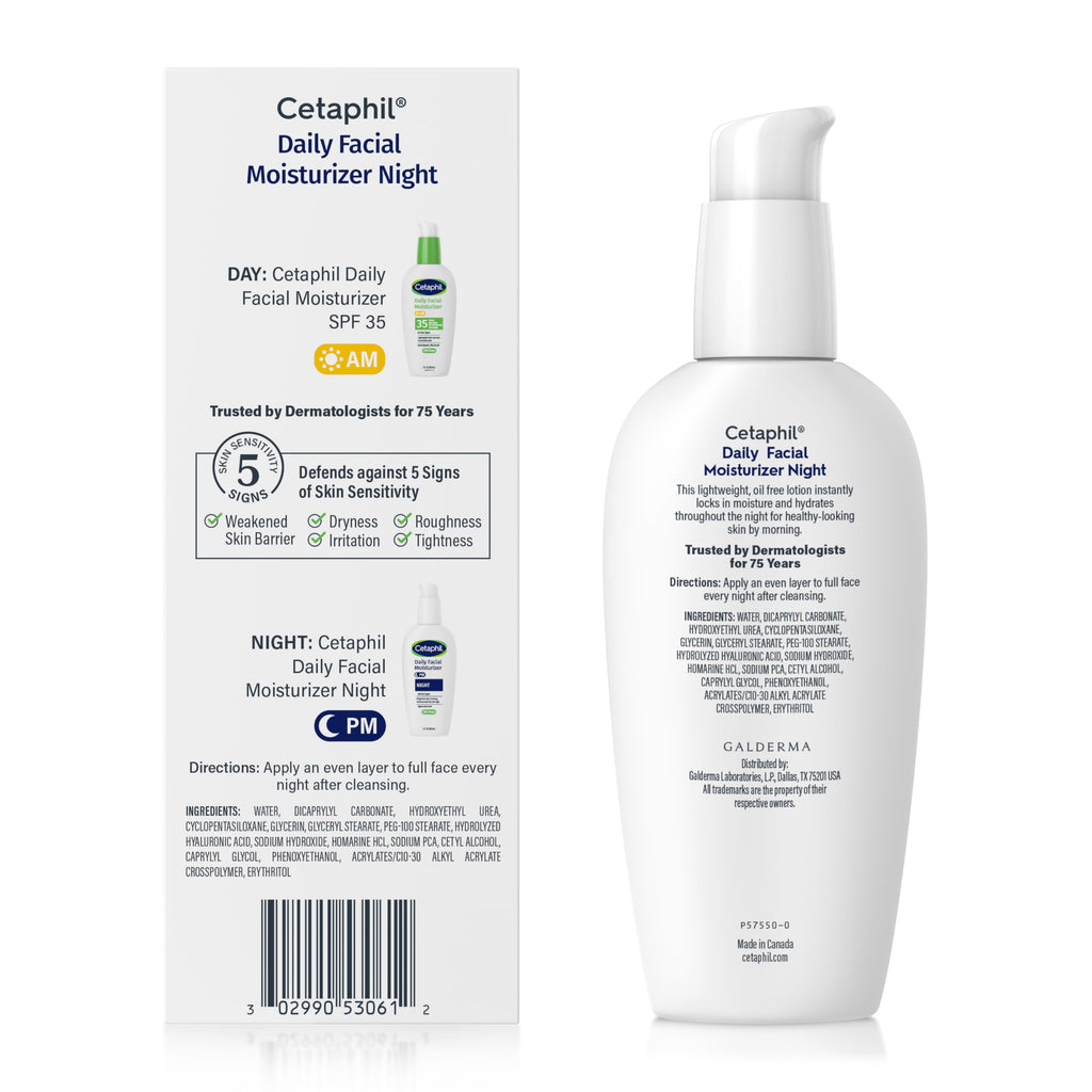 Cetaphil Night Moisturizer for Face, Hydrating Facial Moisturizer with Hyaluronic Acid, All Skin Types, Lightweight and Non-Comedogenic, Dermatologist Recommended for Sensitive Skin, 3oz (Pack of 2)