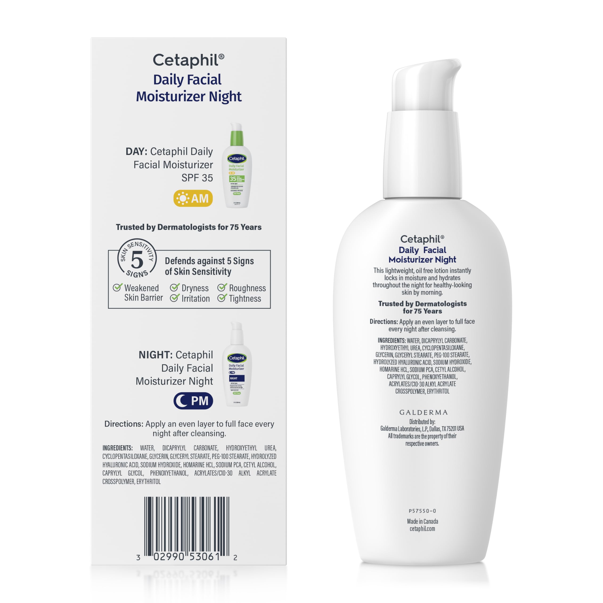 Cetaphil Night Moisturizer for Face, Hydrating Facial Moisturizer with Hyaluronic Acid, All Skin Types, Lightweight and Non-Comedogenic, Dermatologist Recommended for Sensitive Skin, 3oz (Pack of 2)