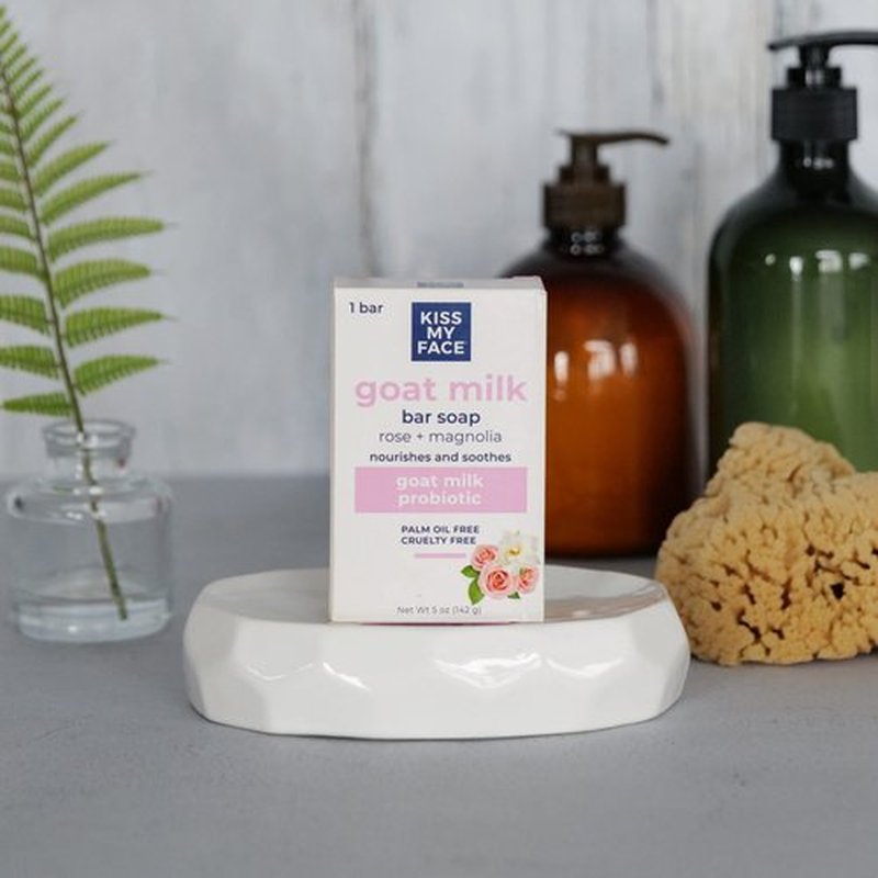 Kiss My Face Goat Milk Bar Soap - Rose + Magnolia - Probiotic Goat Milk Soap Bar - Cruelty Free and Palm Oil Free (Rose + Magnolia, Pack of 1)