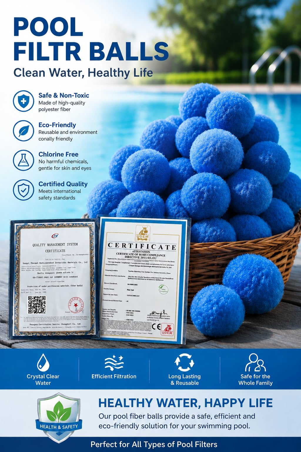 Makeforu 3 lbs Pool Filter Ball, for Swimming Pool Sand Filter, Lightweight Reusable Eco-Friendly Fiber Filter Ball, Replaces 100 lbs Pool Filter Sand (3 lbs)