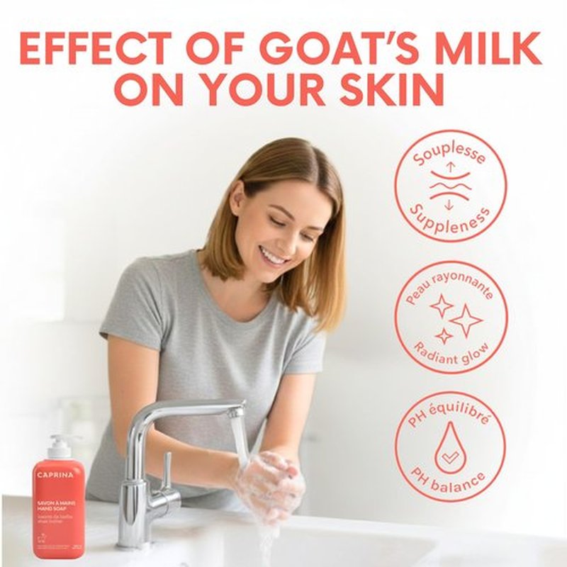 Caprina Liquid Hand Soap, Fresh Goat’s Milk with Shea Butter, 500 ml, Moisturizing Hand Wash for Dry Skin