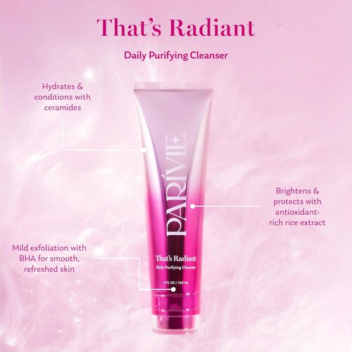 Parivie Daily Purifying Cleanser - Gel-to-Cream Face Wash with BHA & Ceramides - Gently Removes Makeup & Impurities - 5 fl oz