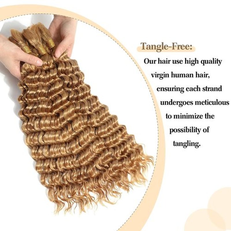 Leruikair Deep Wave Human Braiding Hair 50g Per Bundle 2 Pcs Total 100g 20 Inch Color 27# Honey Blonde Brazilian Virgin Bulk No Weft Braiding Human Hair for Black Women
