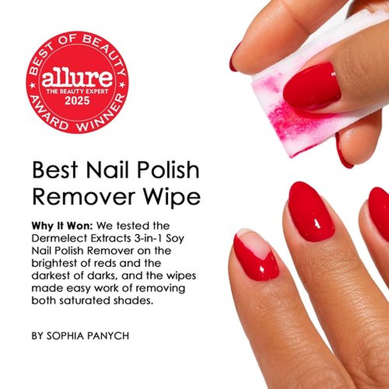 Dermelect Extracts 3-in-1 Soy Nail Polish Remover Wipes (10 Pack) – Award-Winning, Scentless, Acetone-Free, Non-Toxic Formula with Protein Peptides, Organic Soy & Jojoba Oil