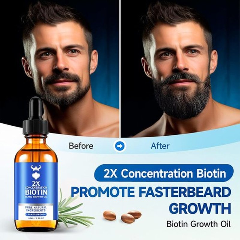 Skiennix Beard Growth Oil - 2X Concentration Biotin Formula for Men (2 oz) | Natural Argan & Jojoba Oil, Sandalwood Scent