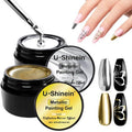U-Shinein 2x8ml Metallic Painting Gel, Ultra Mirror Silver and Golden Painted Gel Nail Polish, 3D Metal Painting Gel Drawing Mirror Nail Gel Polish High Gloss Soak Off UV/LED DIY Nail Art Manicure