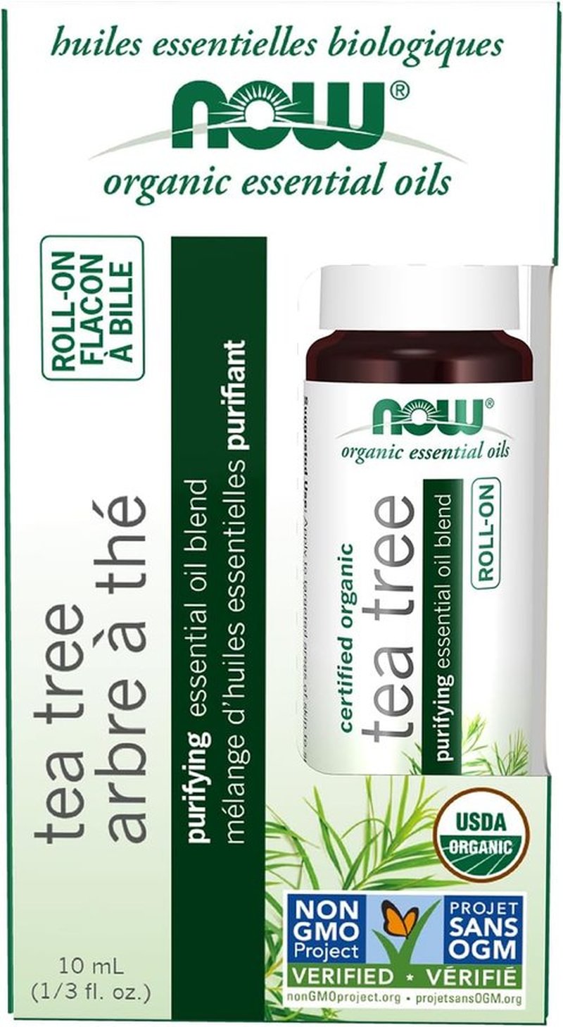 NOW Foods Tea Tree Essential Oil Roll-On - Certified Organic Purifying Blend, 10 mL for Topical Aromatherapy