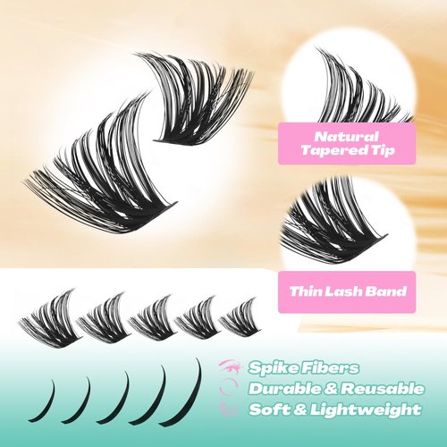 GEMERRY Lash Clusters Kit 80D Long 12-21mm with Spikes Cluster Eyelash Extensions Kit DIY Wispy Natural Lash Clusters with Lash Bond and Seal Spiky Individual Lashes Eyelashes