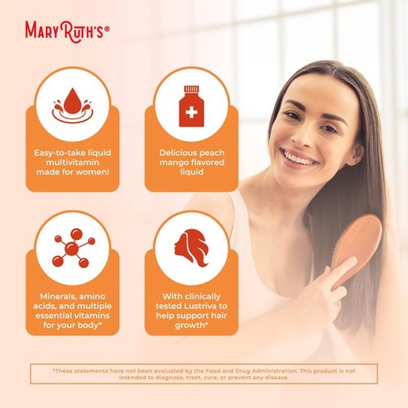 MaryRuth's Liquid Multivitamin + Hair Growth Travel Pack | 8 ct | Biotin 10000mcg | Lustriva Hair Growth Supplement | Clinically Tested in Women for Thicker Hair & Facial Wrinkle | Ages 18+ | 1 Fl Oz
