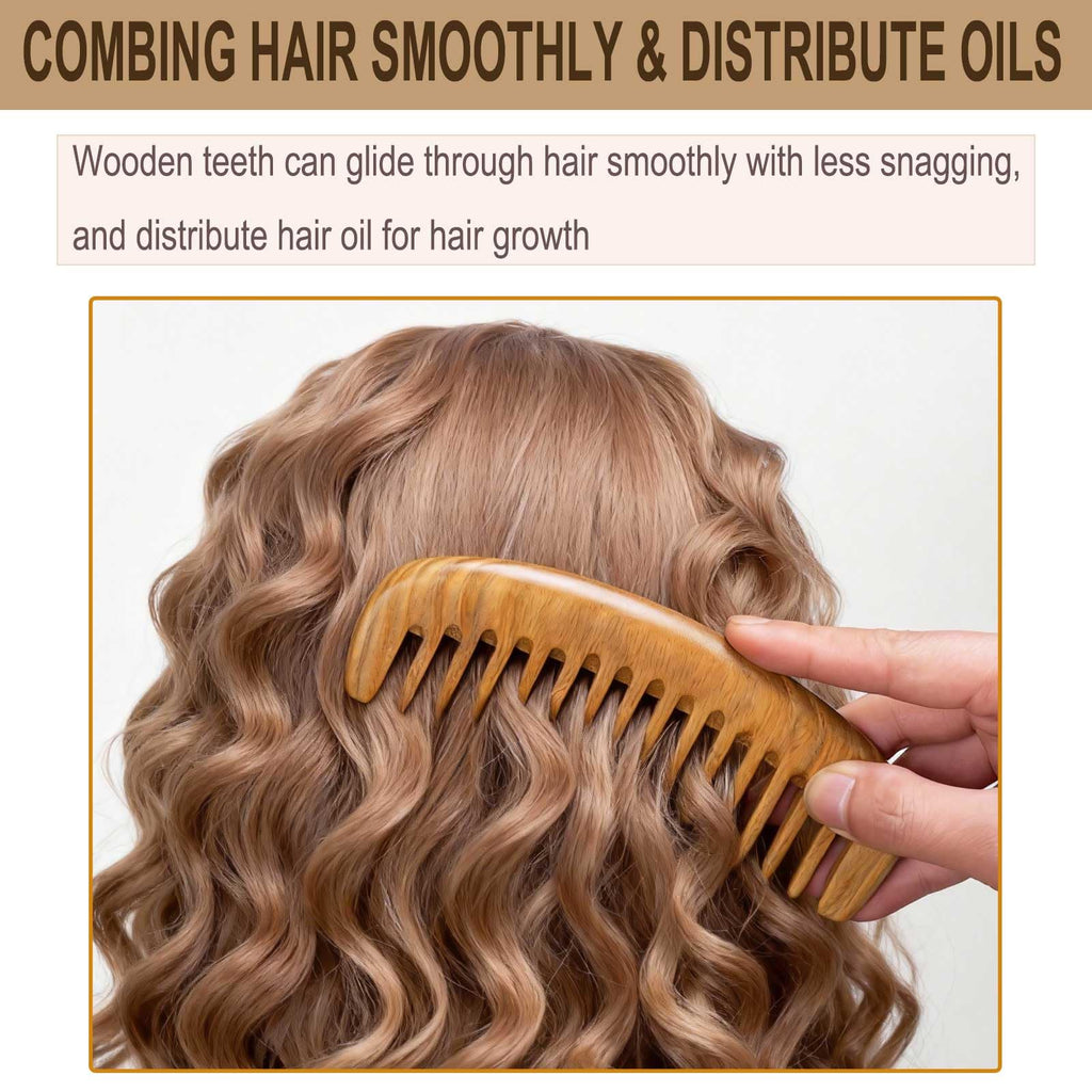 Moreinday 2 Pack Wooden Comb, Beard Comb for Men, Hair Combs for Women
