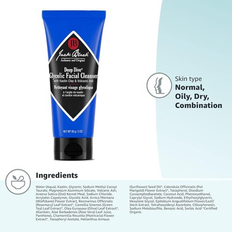 Jack Black - Deep Dive Glycolic Facial Cleanser | Clay-Based Formula for All Skin Types - 5 oz