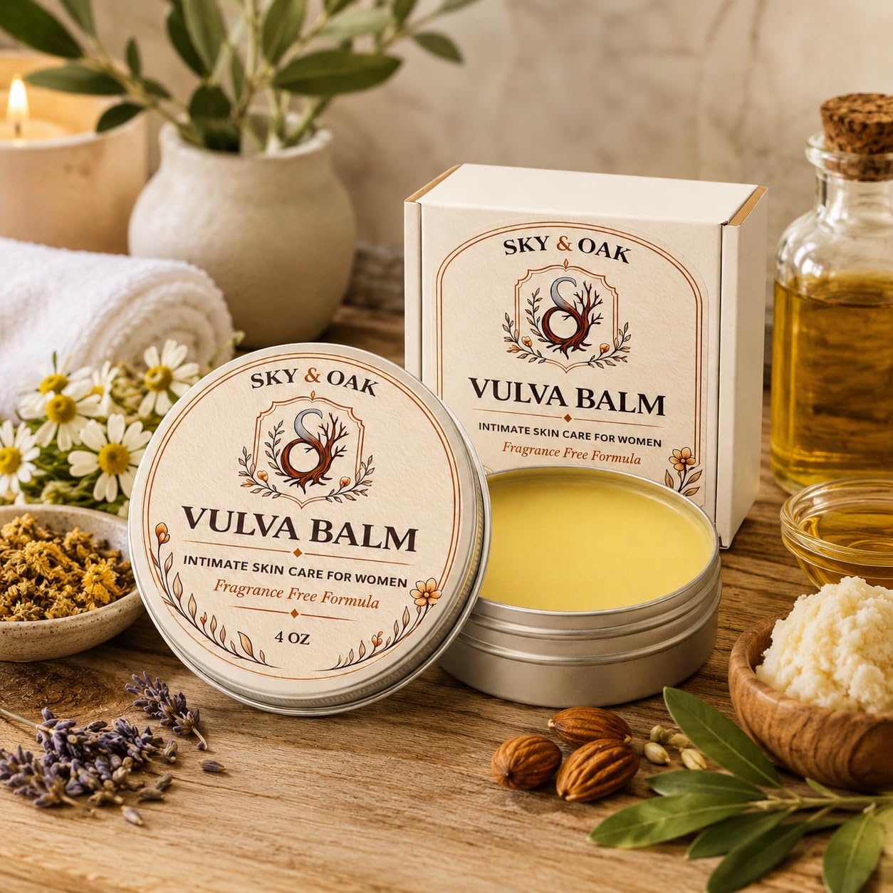Sky and Oak Vulva Balm for Women – Premium Intimate Skin Care, Fragrance Free Vaginal Moisturizer, Soothes Dryness, Itching & Irritation, 4 oz