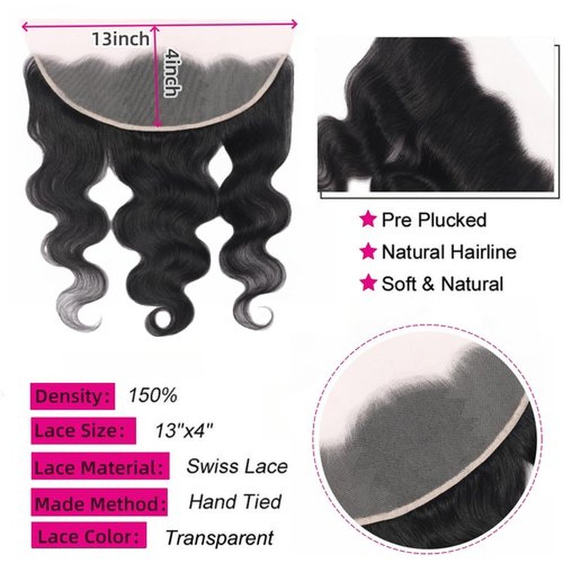 13x4 HD Lace Frontal Closure Body Wave Ear to Ear Lace Frontal Pre Plucked 18 Inch Remy Human Hair Front Free Part 150% Density Hair Extensions for Black Women(Natural Black, 18 Inch)